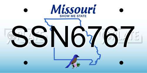 SSN6767 Missouri License Plate