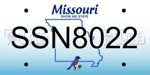SSN8022 Missouri License Plate