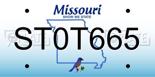 ST0T665 Missouri License Plate