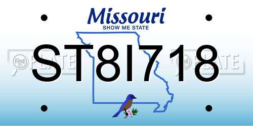 ST8I718 Missouri License Plate