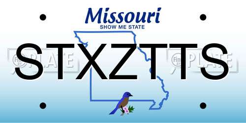 STXZTTS Missouri License Plate
