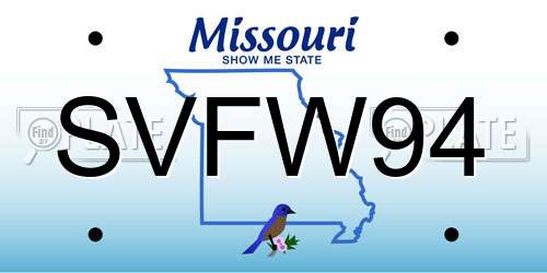 SVFW94 Missouri License Plate