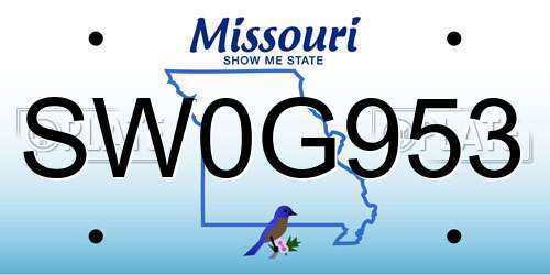 SW0G953 Missouri License Plate