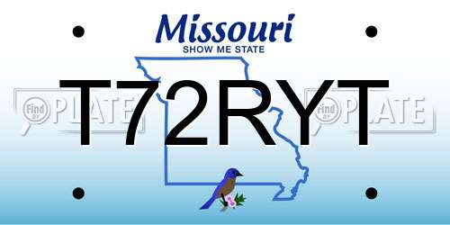 T72RYT Missouri License Plate
