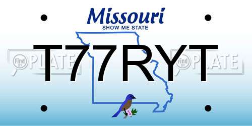 T77RYT Missouri License Plate