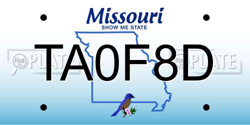 TA0F8D Missouri License Plate