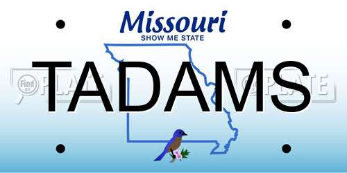 TADAMS Missouri License Plate