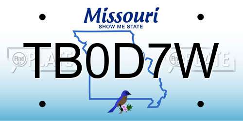 TB0D7W Missouri License Plate