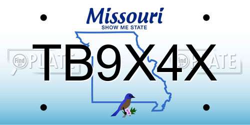 TB9X4X Missouri License Plate