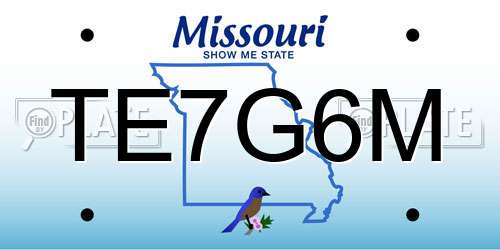 TE7G6M Missouri License Plate