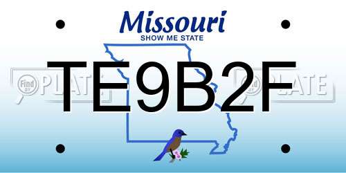 TE9B2F Missouri License Plate