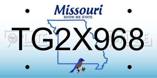 TG2X968 Missouri License Plate