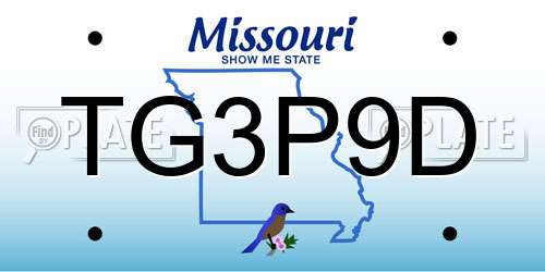 TG3P9D Missouri License Plate