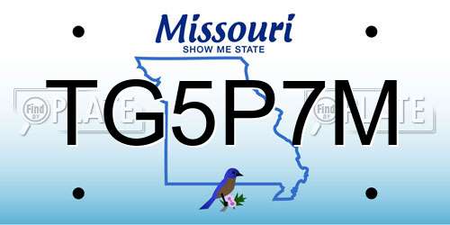 TG5P7M Missouri License Plate