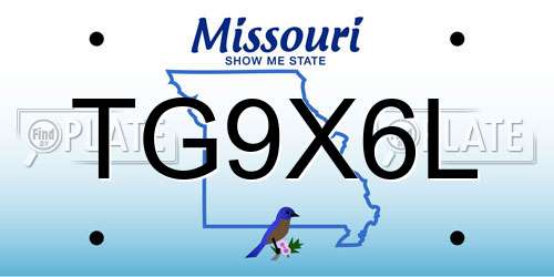 TG9X6L Missouri License Plate