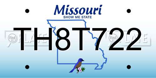 TH8T722 Missouri License Plate