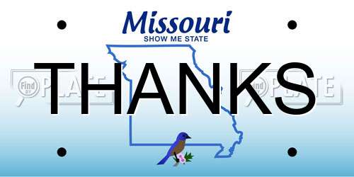 THANKS Missouri License Plate