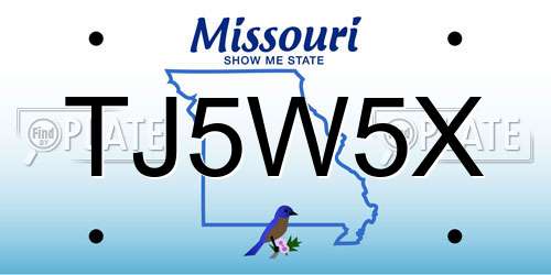 TJ5W5X Missouri License Plate