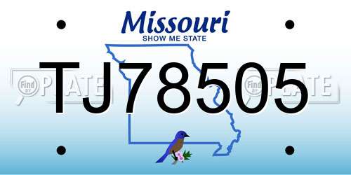TJ78505 Missouri License Plate