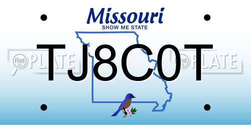 TJ8C0T Missouri License Plate