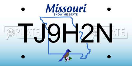TJ9H2N Missouri License Plate