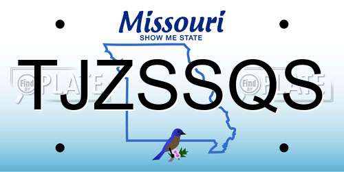 TJZSSQS Missouri License Plate