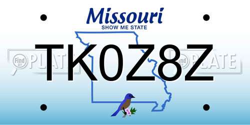 TK0Z8Z Missouri License Plate