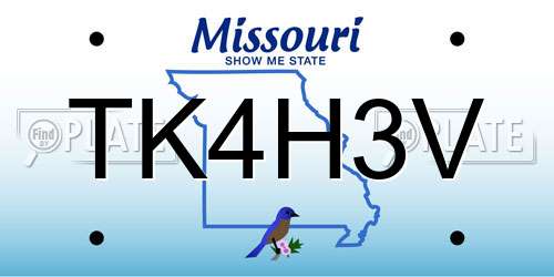 TK4H3V Missouri License Plate
