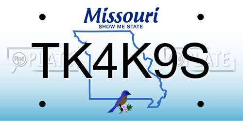 TK4K9S Missouri License Plate