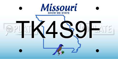 TK4S9F Missouri License Plate