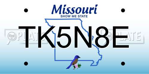 TK5N8E Missouri License Plate