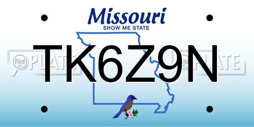 TK6Z9N Missouri License Plate