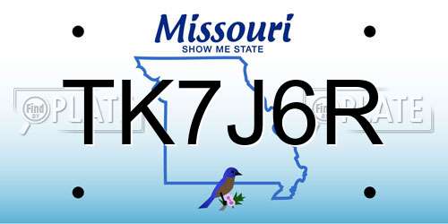 TK7J6R Missouri License Plate
