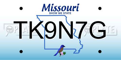 TK9N7G Missouri License Plate