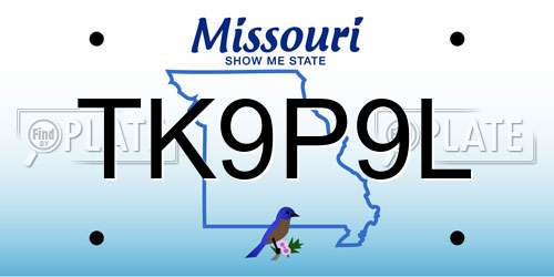 TK9P9L Missouri License Plate
