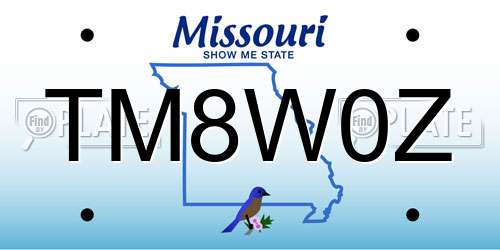 TM8W0Z Missouri License Plate