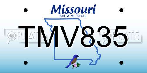 TMV835 Missouri License Plate