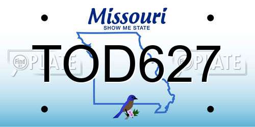 TOD627 Missouri License Plate