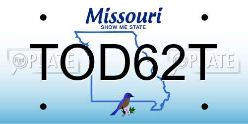 TOD62T Missouri License Plate