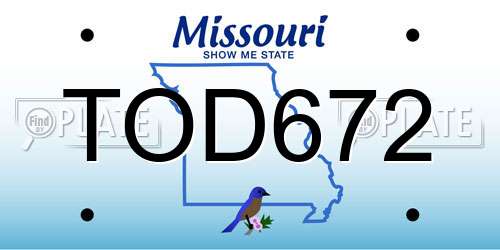 TOD672 Missouri License Plate
