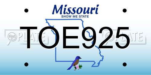TOE925 Missouri License Plate
