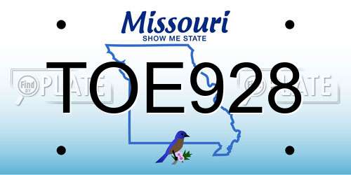 TOE928 Missouri License Plate