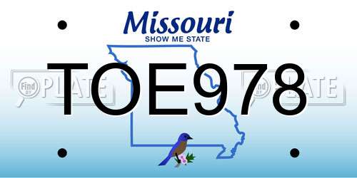 TOE978 Missouri License Plate