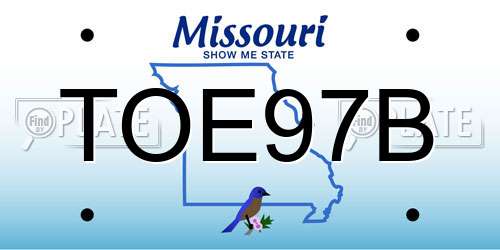 TOE97B Missouri License Plate