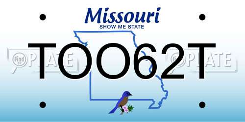 TOO62T Missouri License Plate