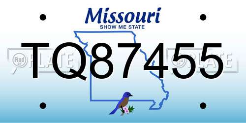 TQ87455 Missouri License Plate