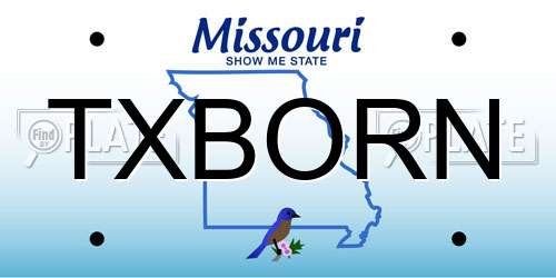 TXBORN Missouri License Plate