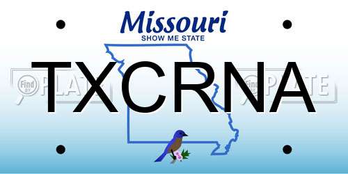 TXCRNA Missouri License Plate