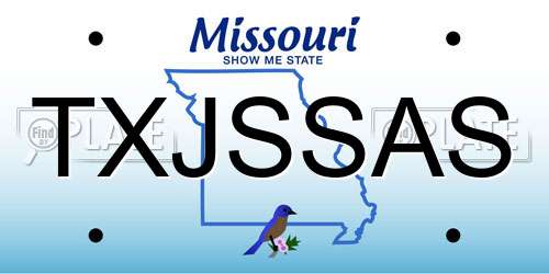 TXJSSAS Missouri License Plate