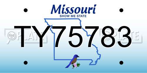 TY75783 Missouri License Plate